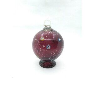 Hand Blown Art Glass Floral Speckled  Pedestal Ornament 5.75" Tall 3" Diameter
